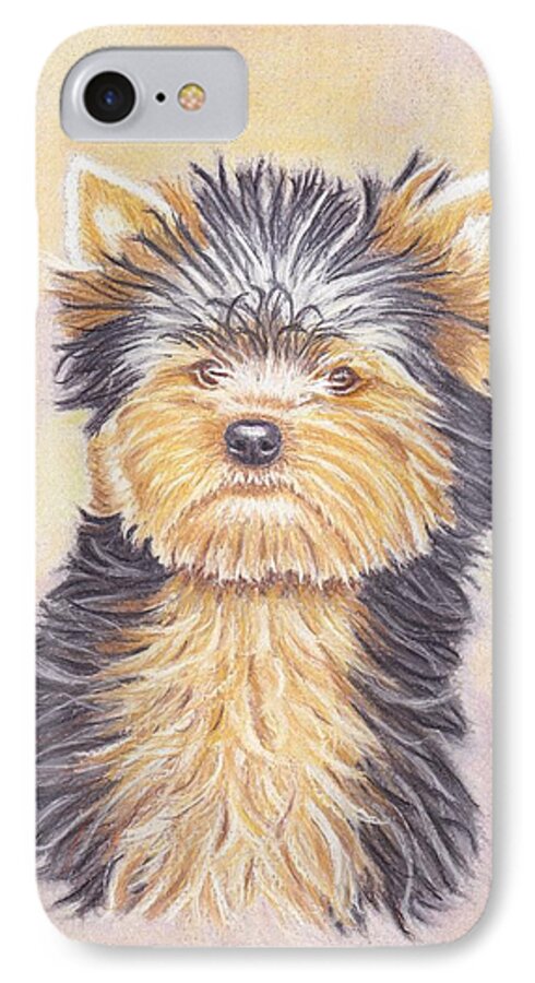 Yorkshire Terrier iPhone 7 Case featuring the pastel Yorkie Puppy by Brenda Bonfield