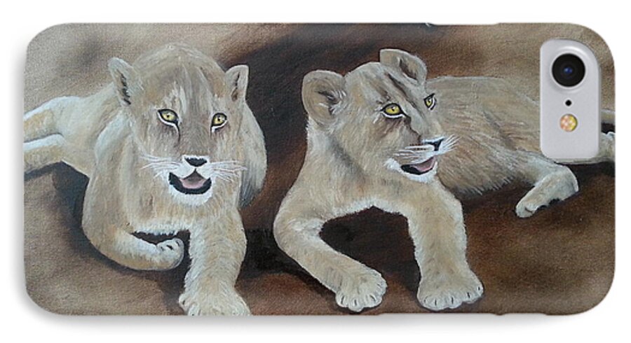 Lions iPhone 7 Case featuring the painting Young Lions by Bev Conover