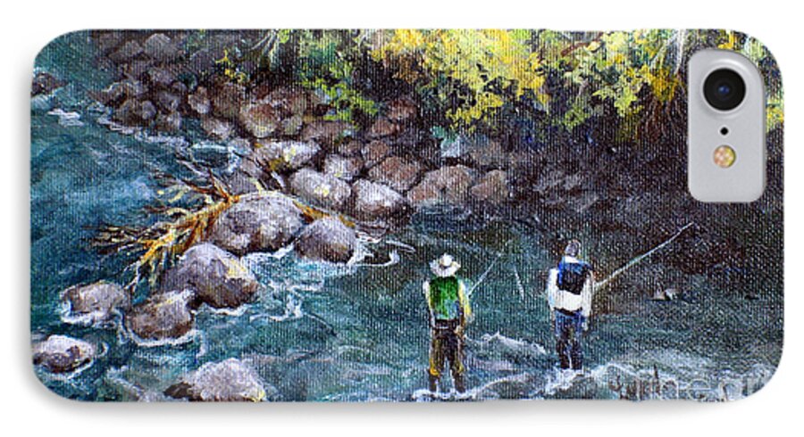 Fishermen iPhone 7 Case featuring the painting Fly Fishing by Linda Shackelford