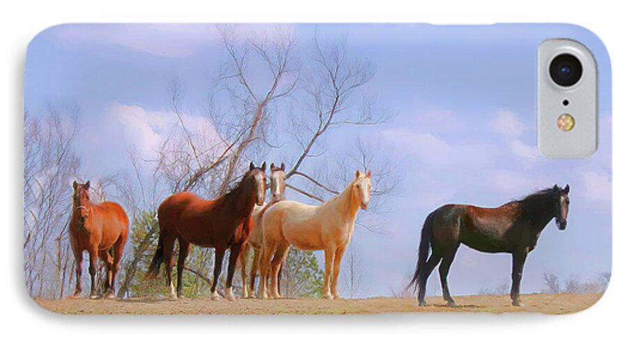 Horses iPhone 7 Case featuring the photograph Horses on the Hill by Bonnie Willis
