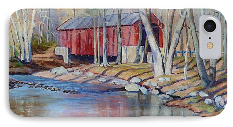 Red Covered Bridge iPhone 7 Case featuring the painting Valley Forge Covered Bridge by Bonita Waitl