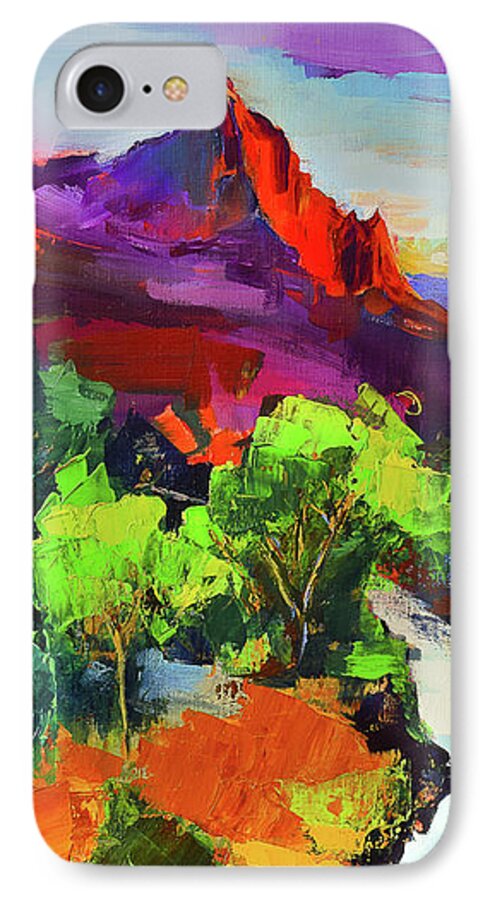 Zion iPhone 7 Case featuring the painting Zion - The Watchman and the Virgin River Vista by Elise Palmigiani