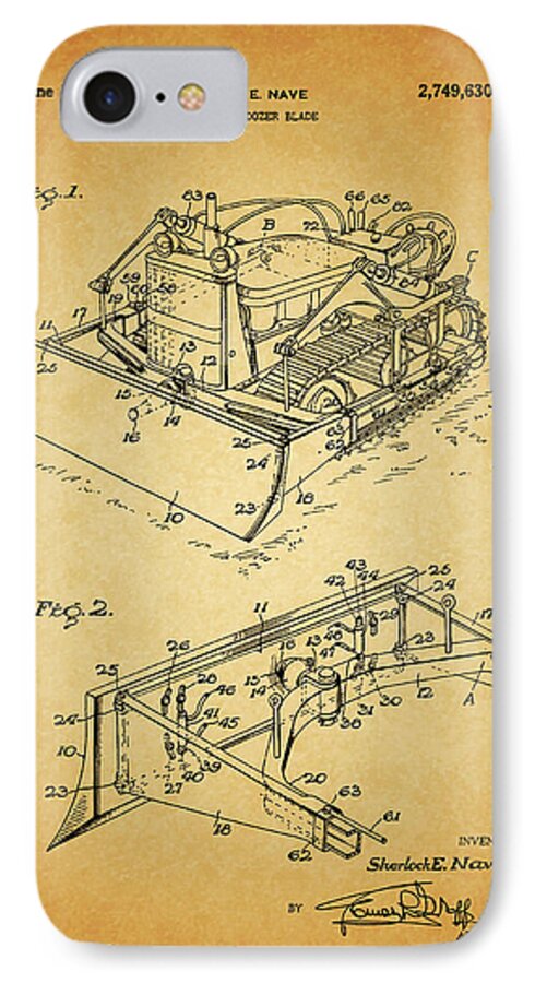 1956 Bulldozer Patent iPhone 7 Case featuring the drawing 1956 Bulldozer Patent by Dan Sproul