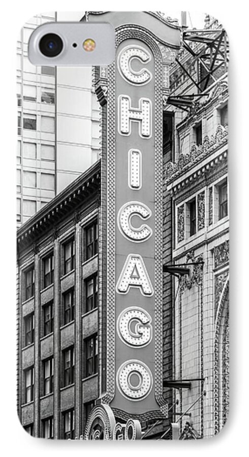 2019 iPhone 7 Case featuring the photograph Chicago Theatre Sign in Black and White #2 by Paul Velgos