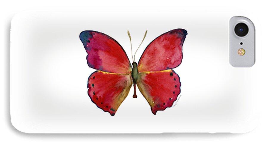 Red Butterfly iPhone 7 Case featuring the painting 83 Red Glider Butterfly by Amy Kirkpatrick