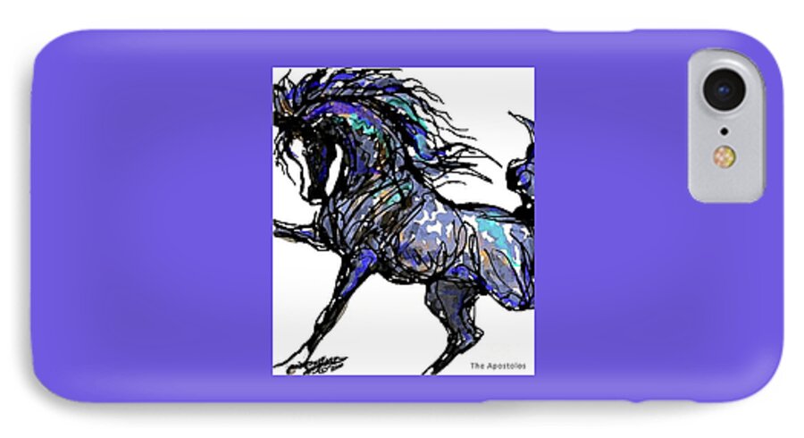 Horse Card iPhone 7 Case featuring the digital art Arabian in Blue by Stacey Mayer