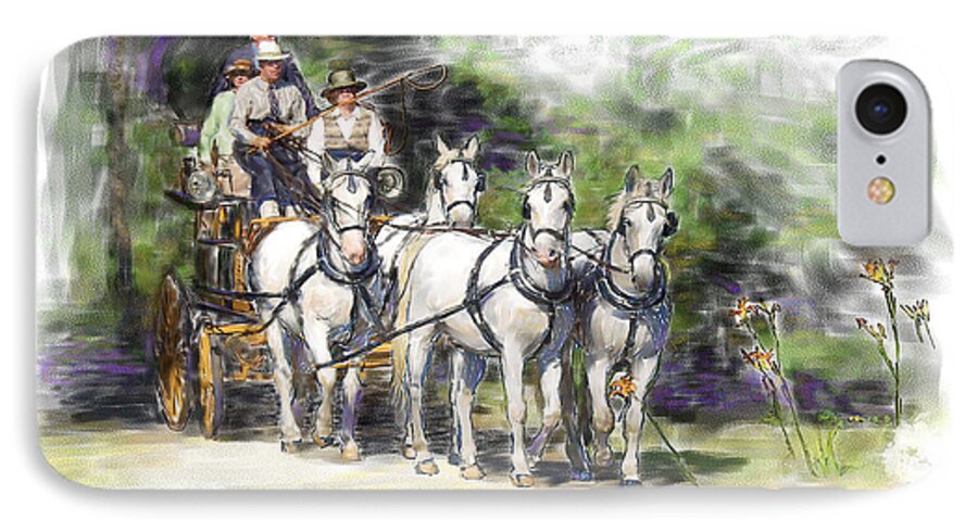 Horse iPhone 7 Case featuring the painting Coaching In Acadia- Carriage Driving Four In Hand by Connie Moses