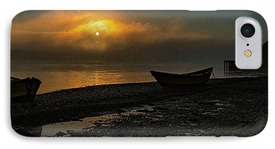 Dories iPhone 7 Case featuring the photograph Dories Beached in Lifting Fog by Marty Saccone