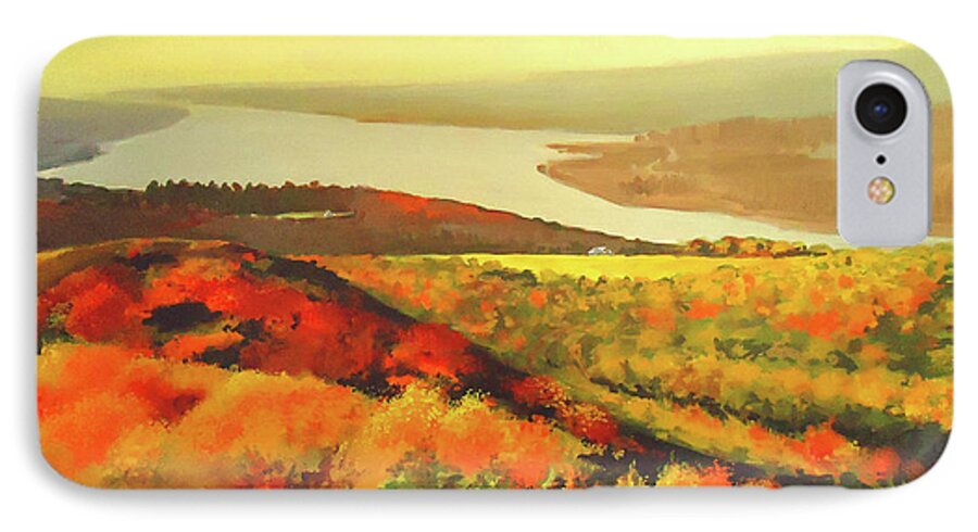 Landscape iPhone 7 Case featuring the painting Fall on Hudson River - New York State by Dan Haraga