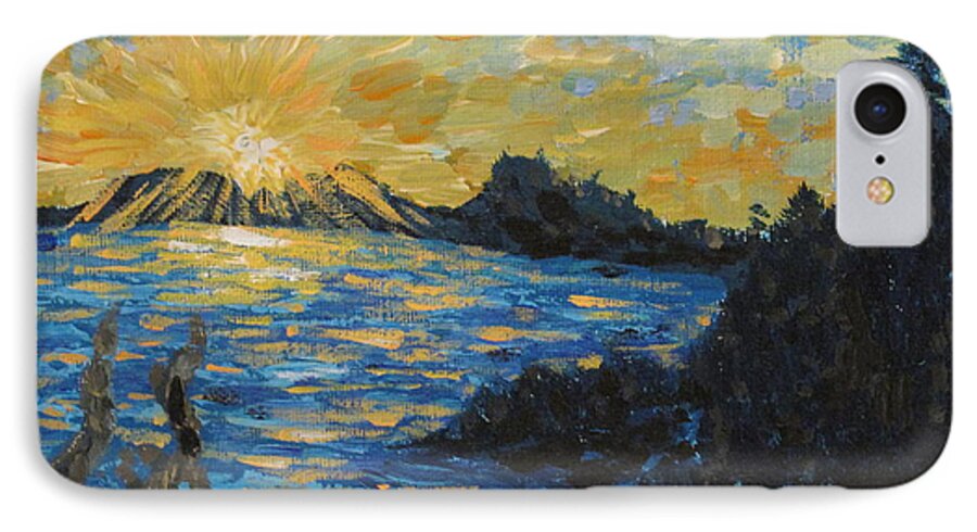 Blue iPhone 7 Case featuring the painting Georgian Bay Blue Sunset by Ian MacDonald