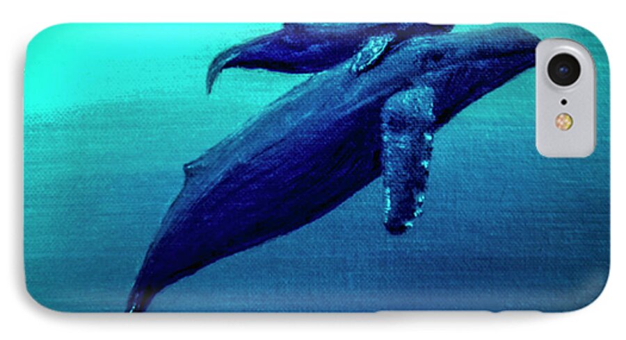 Humpback Whales Art Painting iPhone 7 Case featuring the painting Humpback Mother Whale and Calf #11 by Donald K Hall