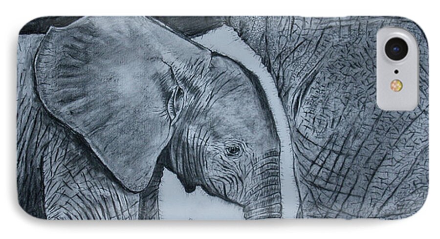 Elephants iPhone 7 Case featuring the drawing Mom's Shadow by David Joyner