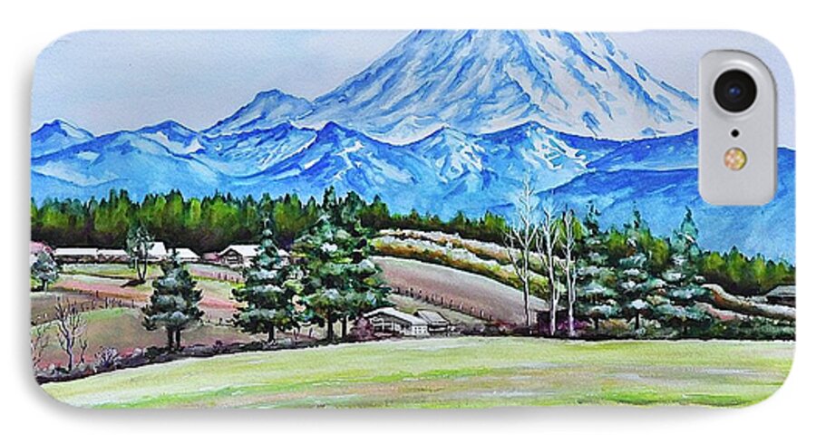 Landscape iPhone 7 Case featuring the painting Mt Rainier by Gertrudes Asplund