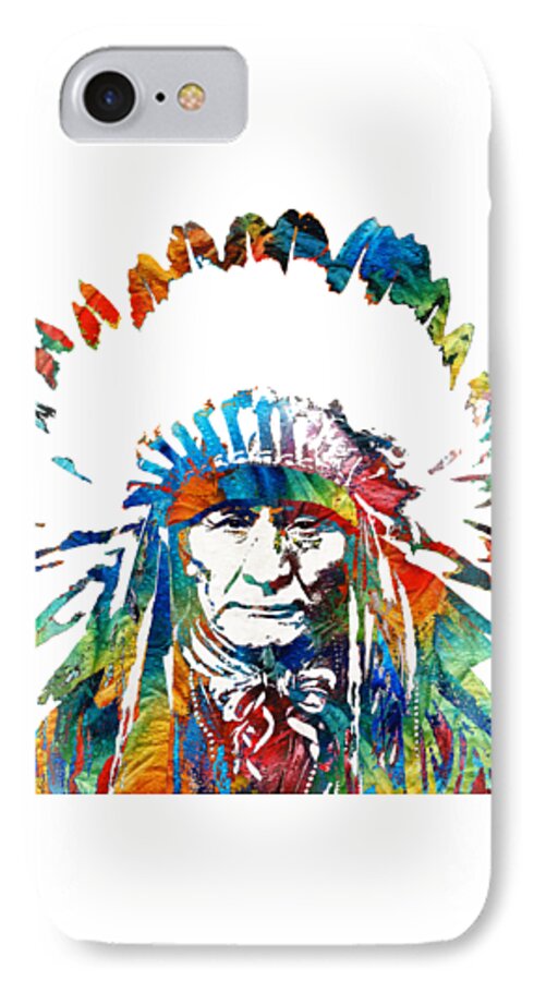 Native American iPhone 7 Case featuring the painting Native American Art - Chief - By Sharon Cummings by Sharon Cummings