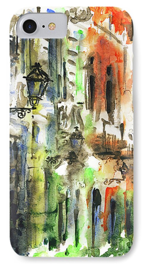 Old iPhone 7 Case featuring the painting Old Houses of San Juan by Zaira Dzhaubaeva