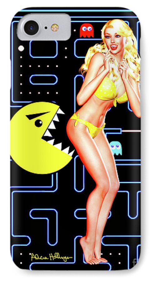 Pacman iPhone 7 Case featuring the digital art Pacman Girl - Once Bitten... by Alicia Hollinger