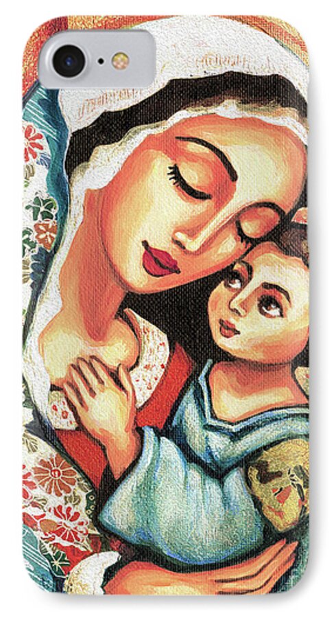 Mother And Child iPhone 7 Case featuring the painting The Blessed Mother by Eva Campbell
