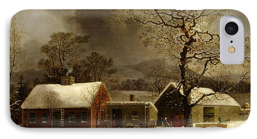  iPhone 7 Case featuring the painting Winter Scene in New Haven Connecticut #2 by George Henry Durrie