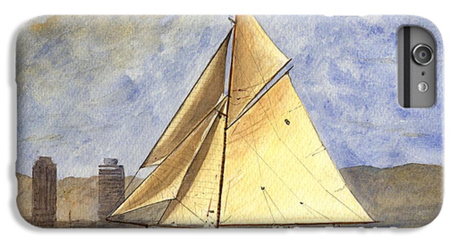 Barcelona iPhone 7 Plus Case featuring the painting Classic yacht Barcelona #1 by Juan Bosco
