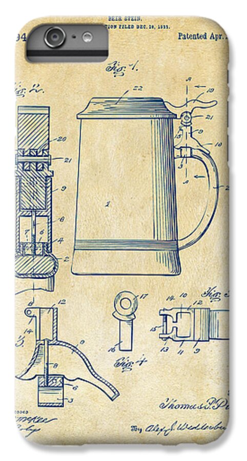 Beer Stein iPhone 7 Plus Case featuring the digital art 1914 Beer Stein Patent Artwork - Vintage by Nikki Marie Smith