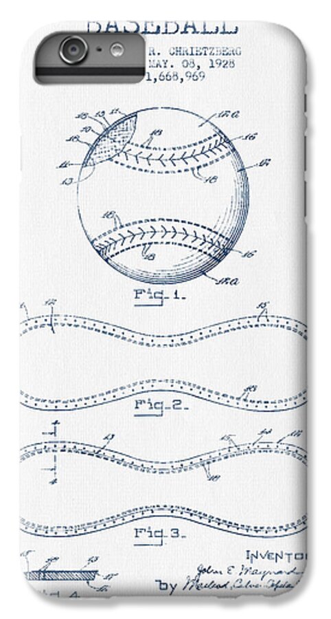Baseball iPhone 7 Plus Case featuring the digital art Baseball Patent Drawing From 1928 - Blue Ink by Aged Pixel