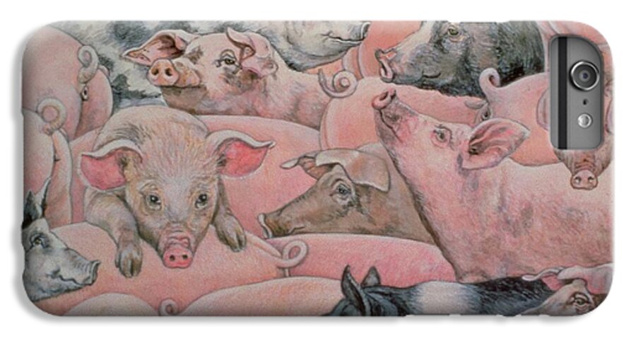 Pig iPhone 7 Plus Case featuring the painting Pig Spread by Ditz