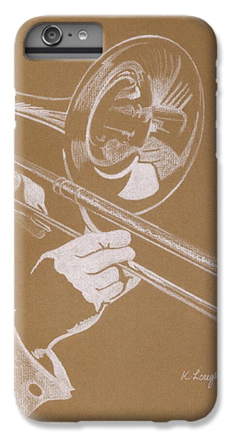 Trombone iPhone 7 Plus Case featuring the pastel Sacred Trombone by Karen Loughridge KLArt
