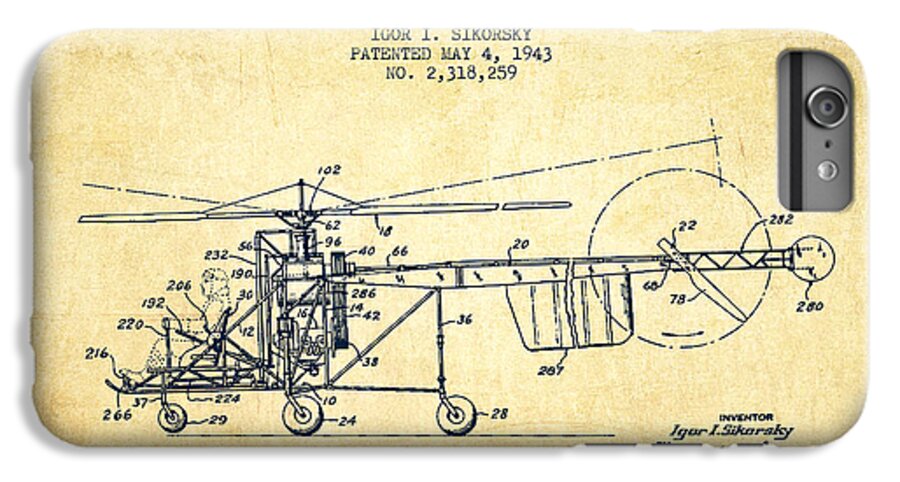 Helicopter iPhone 7 Plus Case featuring the digital art Sikorsky Helicopter patent Drawing from 1943-Vintgae by Aged Pixel