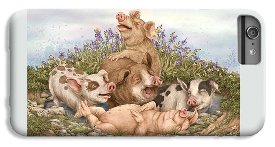 Pigs iPhone 7 Plus Case featuring the painting Think Happy by Beverly Levi-Parker