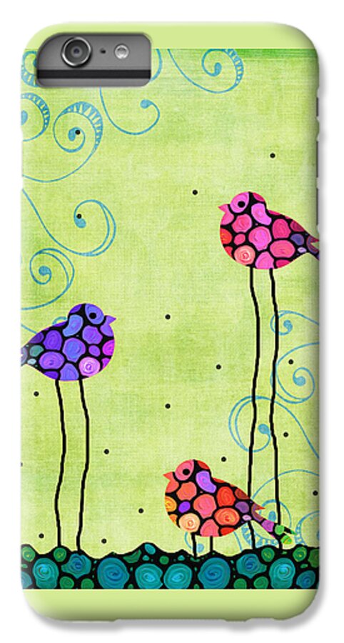 Bird iPhone 7 Plus Case featuring the painting Three Birds - Spring Art By Sharon Cummings by Sharon Cummings