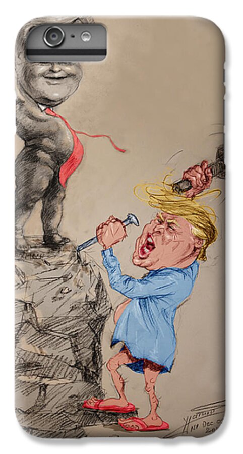 Donald Trump iPhone 7 Plus Case featuring the drawing Trump Shaping Up the Future by Ylli Haruni