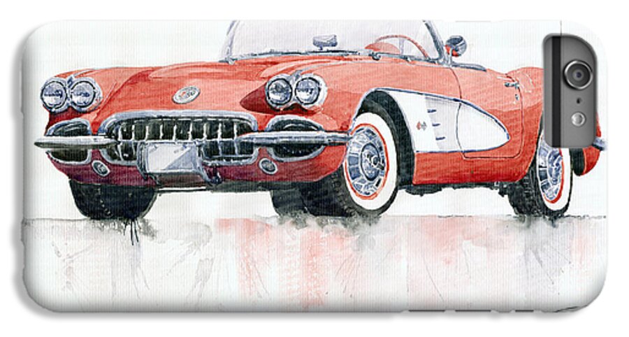 Watercolor iPhone 7 Plus Case featuring the painting Chevrolet Corvette C1 1960 by Yuriy Shevchuk