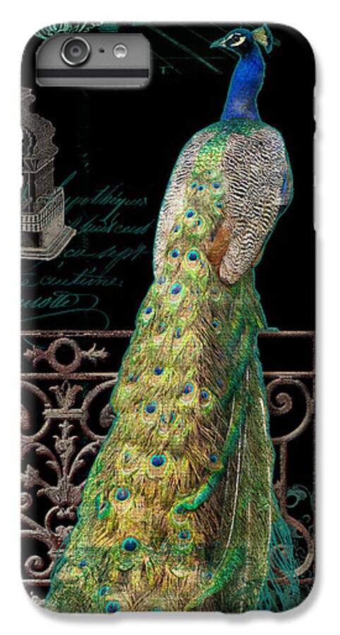 Regal iPhone 7 Plus Case featuring the mixed media Elegant Peacock Iron Fence w Vintage Scrolls 4 by Audrey Jeanne Roberts