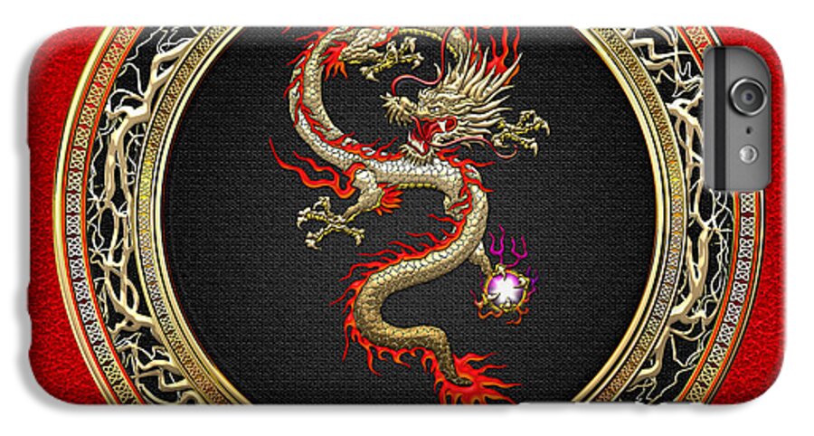 Treasures Of China By Serge Averbukh iPhone 7 Plus Case featuring the photograph Golden Chinese Dragon Fucanglong on Red Leather by Serge Averbukh