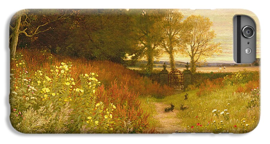 Landscape iPhone 7 Plus Case featuring the painting Landscape with Wild Flowers and Rabbits by Robert Collinson