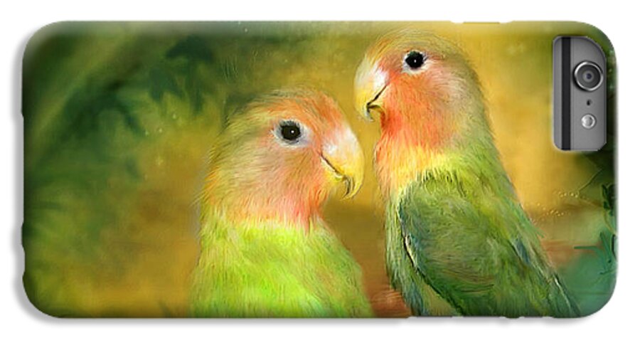 Lovebird iPhone 7 Plus Case featuring the mixed media Love In The Golden Mist by Carol Cavalaris