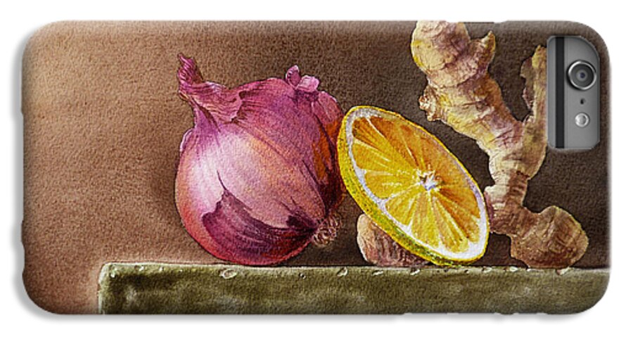 Onion iPhone 7 Plus Case featuring the painting Still Life With Onion Lemon And Ginger by Irina Sztukowski