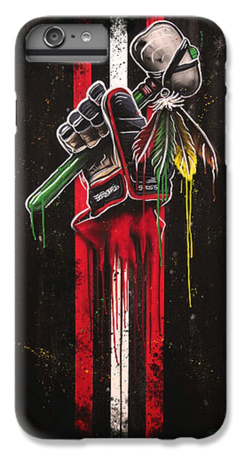 Chicago Blackhawks iPhone 7 Plus Case featuring the mixed media Warrior Glove on Black by Michael Figueroa