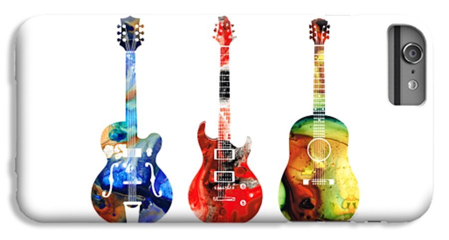 Guitar iPhone 7 Plus Case featuring the painting Guitar Threesome - Colorful Guitars By Sharon Cummings by Sharon Cummings