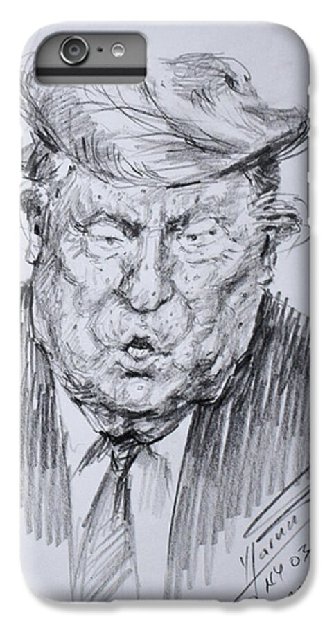 Trump iPhone 7 Plus Case featuring the painting Live Sketch from Live Briefing by the Old Creature with Crazy Hair Due by Ylli Haruni