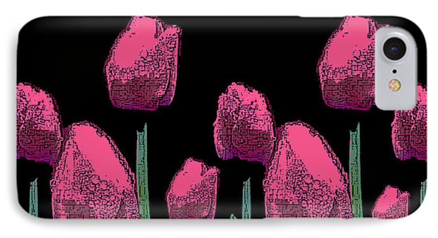 Hot Pink Tulips Floral Flowers Peggy Cooper Cooperhouse Nature Abstract iPhone 8 Case featuring the digital art 010 Hot Pink Tulips 2A by Peggy Cooper-Hendon