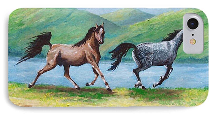 Colt iPhone 8 Case featuring the painting Colt and mare by Jean Pierre Bergoeing