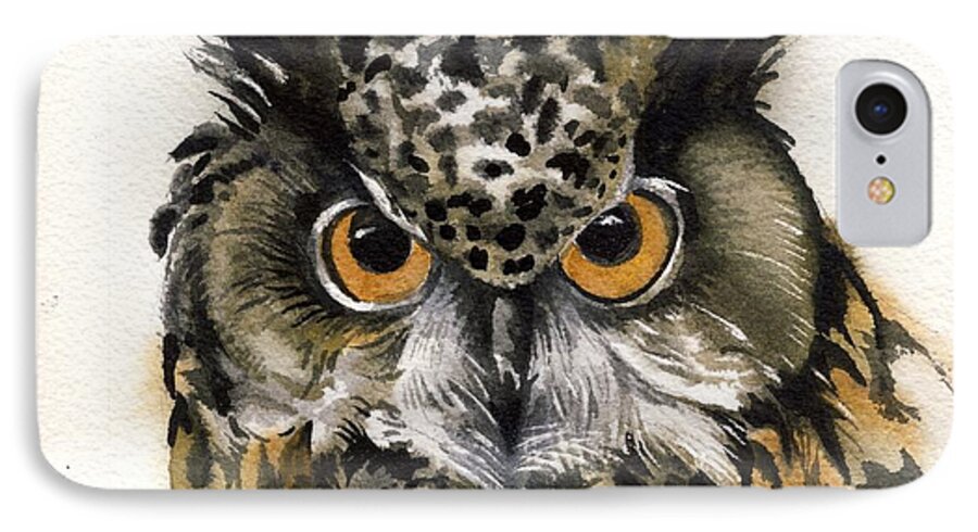 Long Horned Owl iPhone 8 Case featuring the painting Owl Watercolor #1 by Alfred Ng