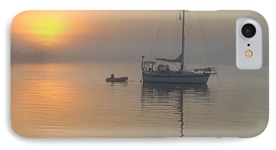 Sunrise iPhone 8 Case featuring the photograph Sailboat Reflection #1 by Bob Sample