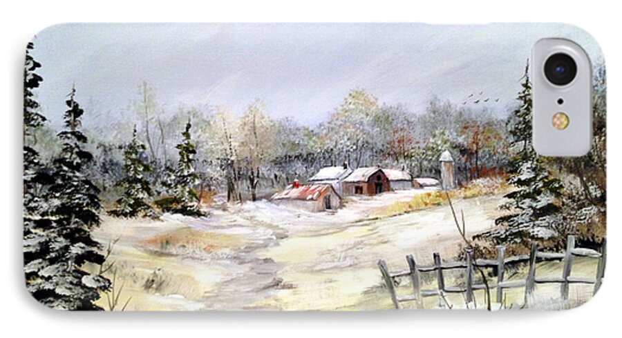 Winter Scene iPhone 8 Case featuring the painting Winter at the Farm #2 by Dorothy Maier