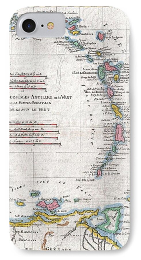 A Fine Example Of Rigobert Bonne And Guillaume Raynal’s 1780 Map Of The Lesser Antilles iPhone 8 Case featuring the photograph 1780 Raynal and Bonne Map of Antilles Islands by Paul Fearn