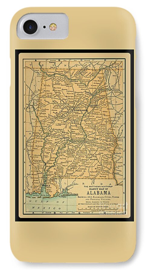 Alabama iPhone 8 Case featuring the photograph 1891 Map of Alabama by Phil Cardamone