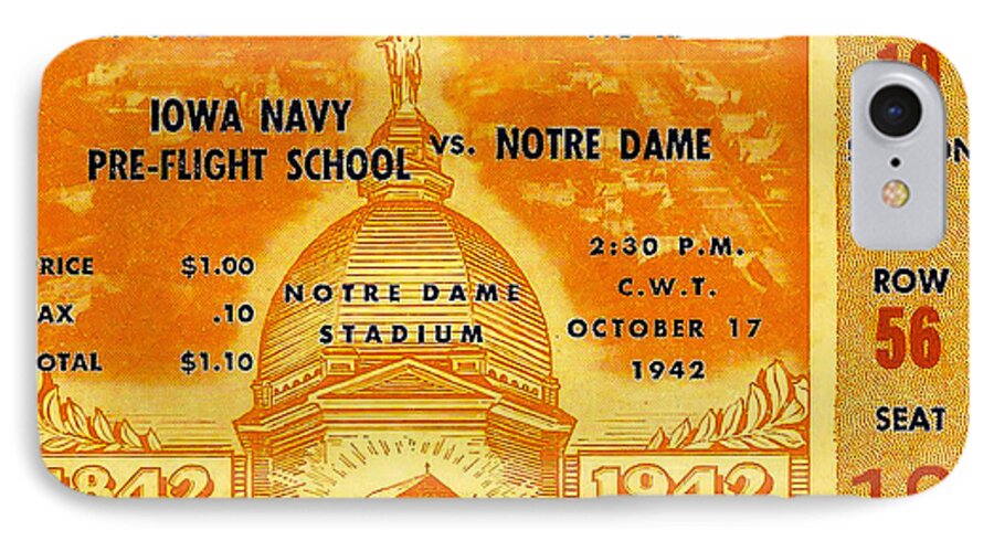 Ticket iPhone 8 Case featuring the photograph 1942 Football Ticket Notre Dame vs Iowa Navy Pre-Flight by David Patterson