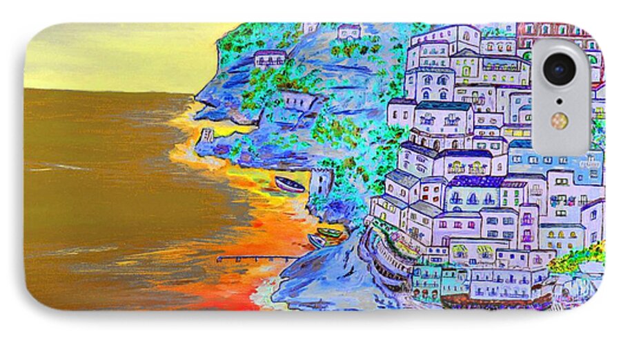 Loredana Messina iPhone 8 Case featuring the painting A coastal view of Positano by Loredana Messina
