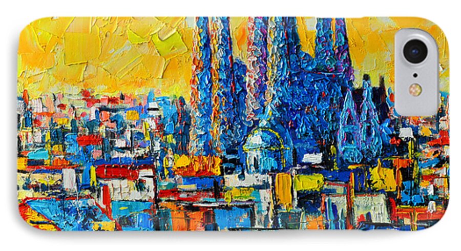 Barcelona iPhone 8 Case featuring the painting Abstract Sunset Over Sagrada Familia In Barcelona by Ana Maria Edulescu